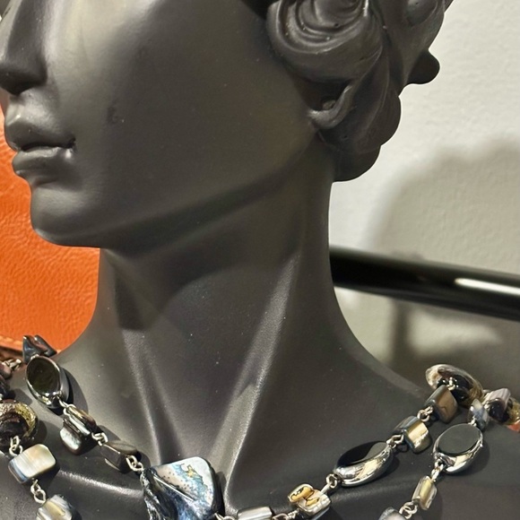 Vintage Multi Size Black Onyx Abalone Italian Venetian Murano glass Bead Stones - Picture 3 of 7